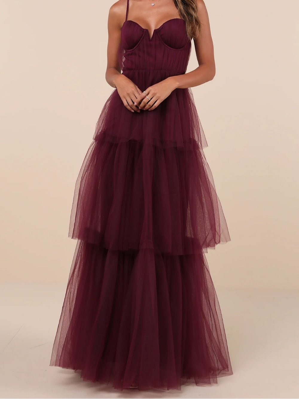 NWT Tulle-y Amazing Plum Tulle Sleeveless Bustier Maxi Dress